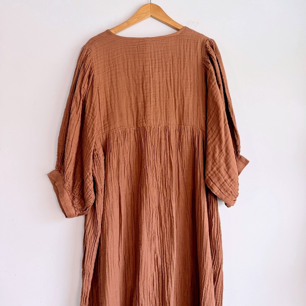 Daughters of India Kyra Midi Dress 3XL Gauze Cotton Boho Rust Brown - Picture 5 of 8